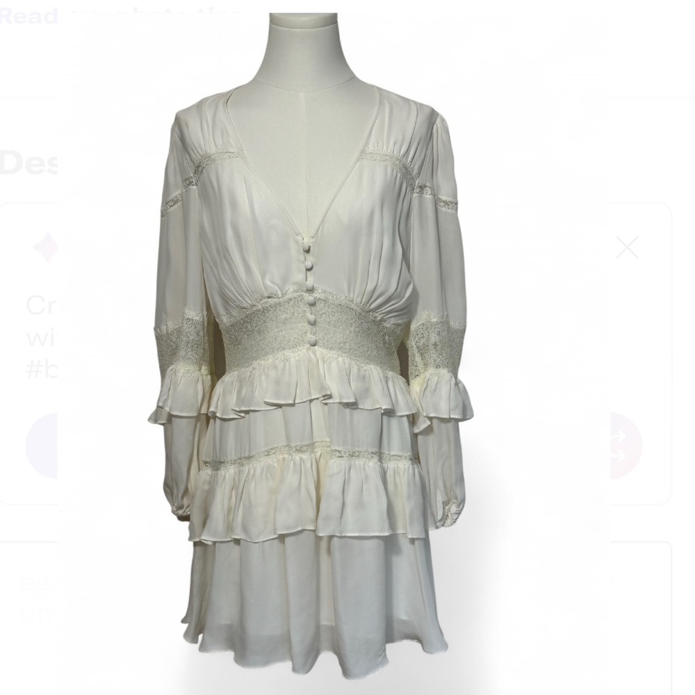 Cinq ร Sept Cream Silk Romantic Cottagecore Coquette Fairy Lace Mini Dress
